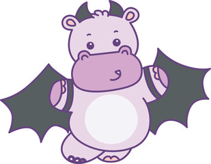 Cute hippo vector icon with Halloween theme. Funny baby hippo animal Halloween illustration.
