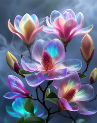 Fototapeta premium beautiful light spectrum magnolia flowers, created by generative ai