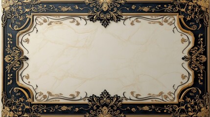 Obraz premium Ornate gold and black frame, marble background.
