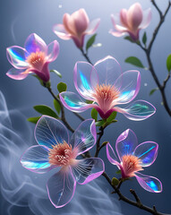 Fototapeta premium beautiful light spectrum magnolia flowers, created by generative ai