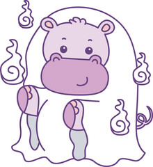 Cute hippo vector icon with Halloween theme. Funny baby hippo animal Halloween illustration.
