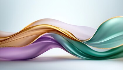 Naklejka premium A colorful, flowing abstract design featuring soft curves in shades of purple, mint, and gold, evoking a sense of elegance and tranquility.