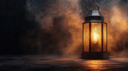 Glowing lantern projecting shadows that form a moving story, atmospheric art, 3D illustration