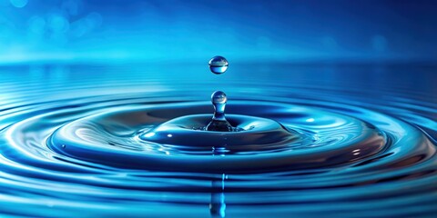 Water drops on a vibrant blue background, creating a serene and calming aesthetic, water drops, blue background, serene