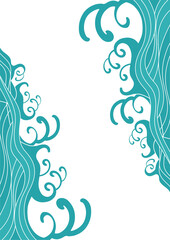 海　波のある和風背景イラスト
