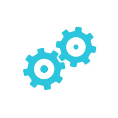 Interacting Gears, Simple Mechanical Harmony on White Background, Blue icon set