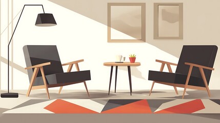 Modern Living Room with Two Armchairs and Coffee Table