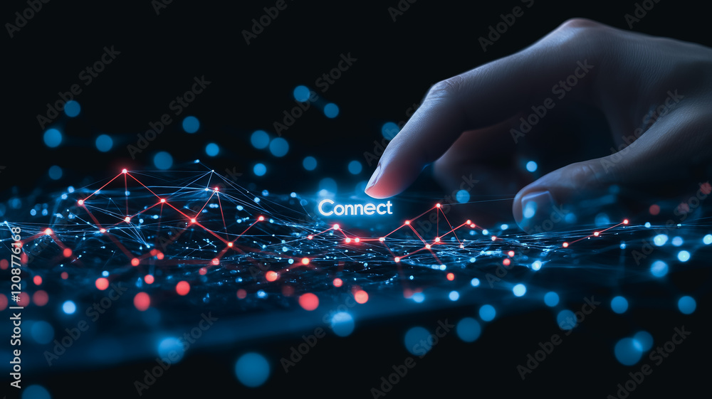 Poster connecting the dots: a hand reaches out to touch a glowing 