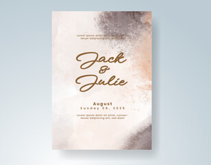 Wedding card invitation template with hand painted watercolor splash