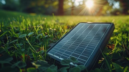 Fototapeta premium Solar Charger: Charges your devices using renewable solar energy, making it ideal for outdoor use, camping, or any adventure away from electrical outlets. 