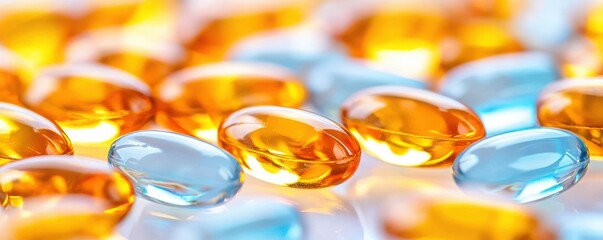 soft capsules gel concept. Colorful gel capsules on a surface