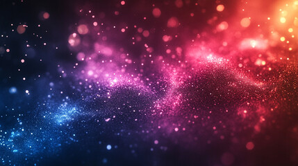 A grainy gradient banner design with a flowing blend of red, purple, and blue glowing colors against a dark backdrop symbolizing chaos and energy, evoking dynamic motion and abstract intensity

