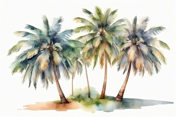 Obraz premium Coconut tree watercolor isolated on a translucent background cutout.