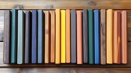 Wooden planks arranged in a colorful spectrum display