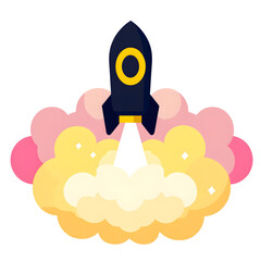 A rocket blasts off, leaving a vibrant trail of color and motion!