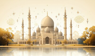 Fototapeta premium Grand mosque reflected in tranquil water.