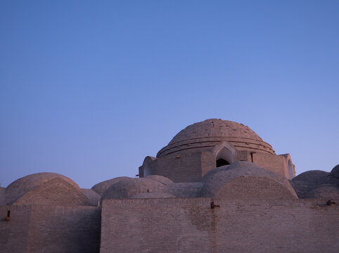 Exterior View of Buildings of Toqi Zargaron in the Old City Bukhara, Uzbekistan, Photographed at Dawn