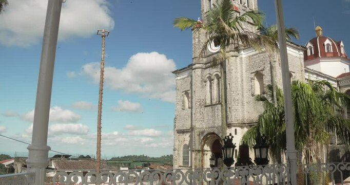 Cuetzalan cathedral from Kiosk in Zocalo