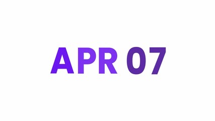 7th April calendar icon animation. Alpha matte with transparent background 4K resolution.