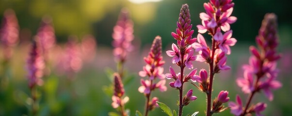 Fototapeta premium Delicate pink flowers on alpine willowherb stems, nature, flora, plant