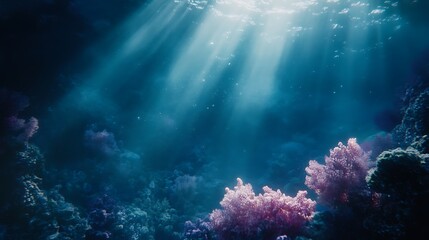 Sunlight Shining Through the Ocean and Coral Reef