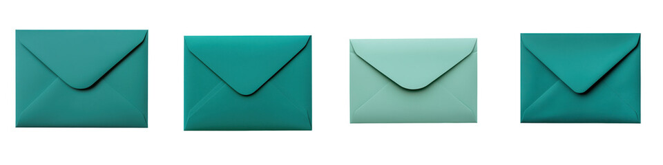 Stack of green envelopes in minimalist modern geometric arrangement against pastel colored background  Elegant office supplies and stationery concept for business communication