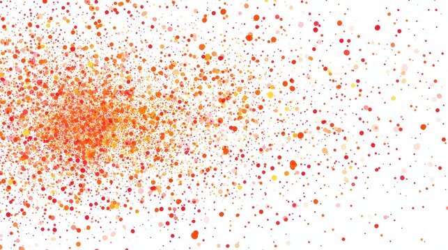 A dense cluster of tiny red and orange dots in the center, fading out to fewer dots towards the edges on a white background.