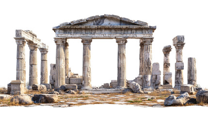 Fototapeta premium Ancient temple ruins under a clear sky captured in a serene outdoor setting isolated on transparent background