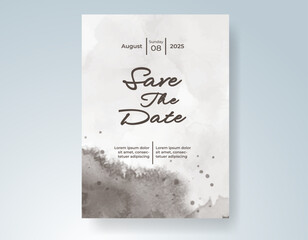 Wedding card invitation template with hand painted watercolor splash