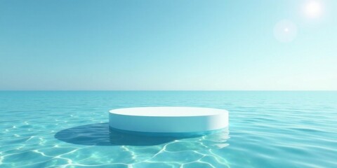 Serene Aqua Platform Afloat on a Calm Ocean Surface Under a Bright Sunny Sky