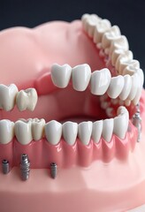 Obraz premium Dental bridge with porcelain teeth, gumline and metal part, porcelain dental bridge, ceramic bridge