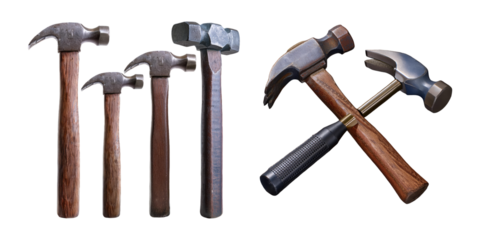 Various Hammers for Construction and Repair Tasks, PNG collection, set bundle, isolate on transparent or white background