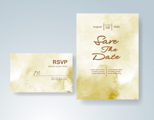 Wedding card invitation template with hand painted watercolor splash