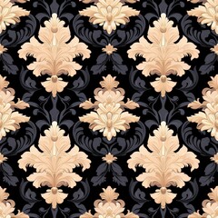Elegant Floral Pattern on Black Background with Intricate Design and Soft Color Palette