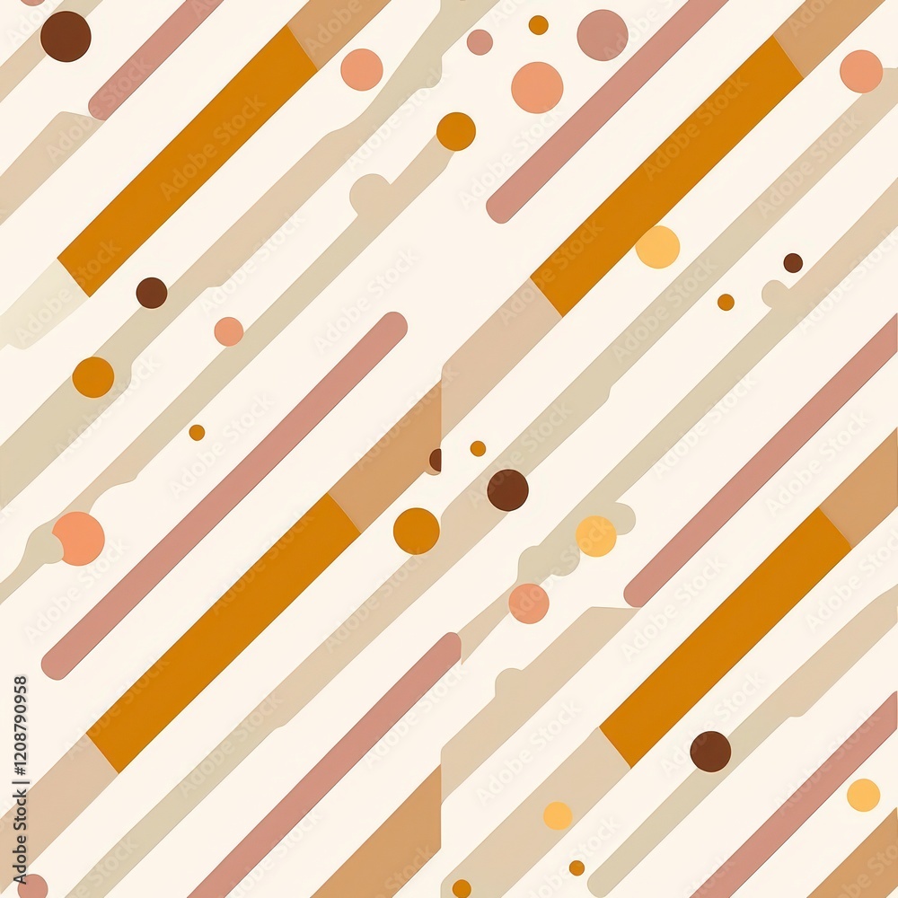 Poster abstract pattern with diagonal stripes and circles in warm tones for modern design projects