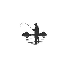 Fisherman Silhouette by a Lake with Fishing Rod