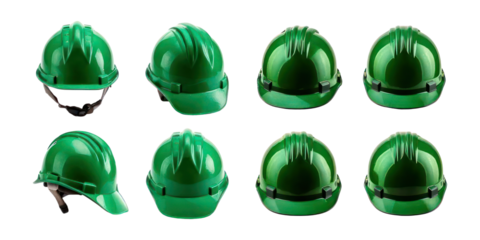 Variety of Green Hard Hats for Safety Use,PNG set collection, isolated on transparent background