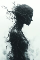 Fototapeta premium Here's a 10-word description: Dark, ethereal woman merging with a