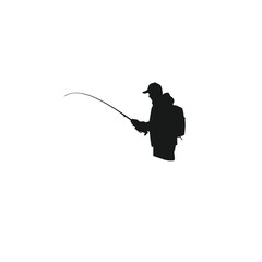 Fisherman Silhouette by a Lake with Fishing Rod