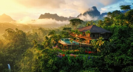 Fototapeta premium Luxury Villa in the Heart of a Tropical Forest Serene Natural Beauty.