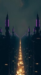 Fototapeta premium Futuristic Cityscape Neon Lights Night Sci Fi Architecture Urban Fantasy