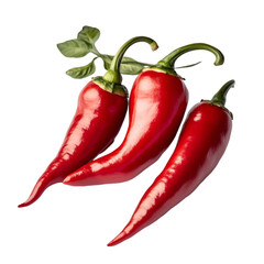 Red fresh chili peppers set falling pepper slieces natural hot on wight background

