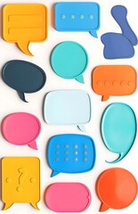 A collection of colorful speech bubbles in various shapes and sizes