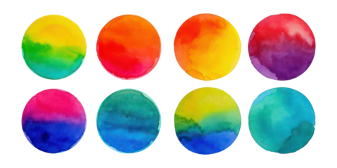 Vibrant Circular Watercolor Backgrounds,PNG set collection, isolated on transparent background