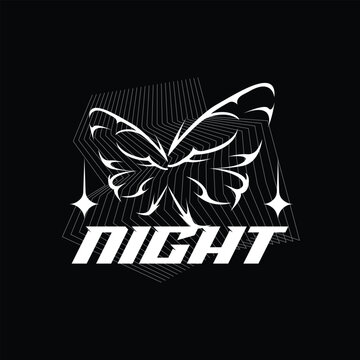 Urban streetwear night butterfly typography modern line bg