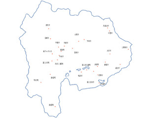 山梨県　地図　白　斑点　イラスト