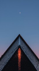 Minimalist Architectural Design  Triangle Roof  Brick Chimney  Twilight Sky