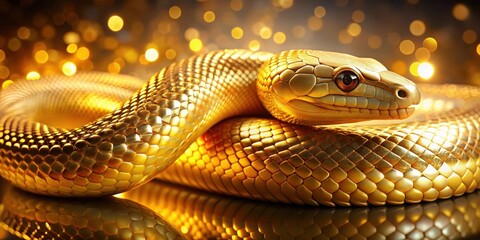 Fototapeta premium A mesmerizing image of a fantastic golden snake with shimmering scales , exotic, reptile, wildlife, gold, shiny