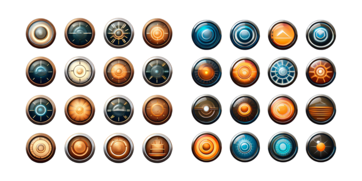 Colorful Circular Icons on Transparent Background