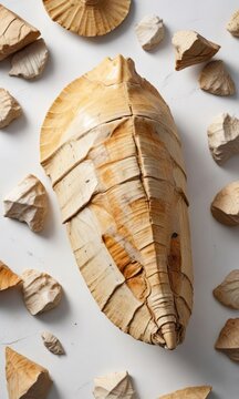 Fossilized Kokomopterus eurypterid shell on a white background, oceanic fossil, sea life fossil